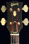 1961 Gibson EB3. Solid headstock with above-center crown inlay, and inlaid Gibson logo