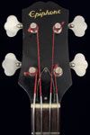1962 Epiphone Newport Deluxe bass. Solid headstock with above-center crown inlay, and inlaid Gibson logo