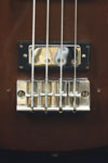 1972 Gibson EB-3 bass. Bridge detail, in this case the 2 point bridge, and the bridge humbucking pickup