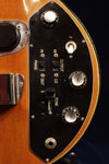 1972 Gibson Les Paul bass. Body detail - control knobs, tone and phase switches