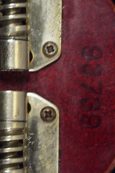 1962 Epiphone Newport Deluxe bass. Serial number on the back of the headstock, above Kluson 538 tuning keys.