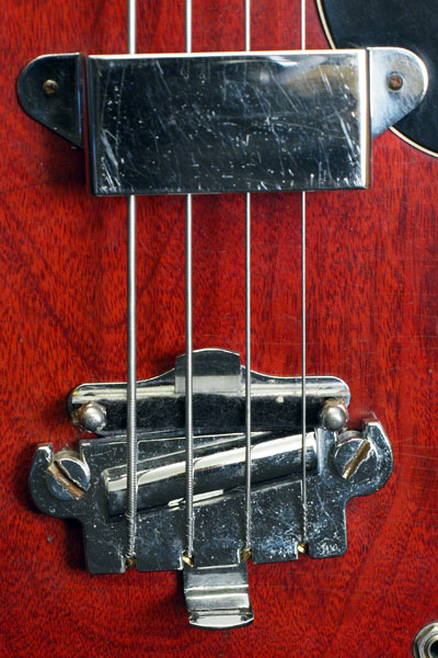 1966 Gibson EB0 nickel bar bridge, with underbridge mute, and fingerrest