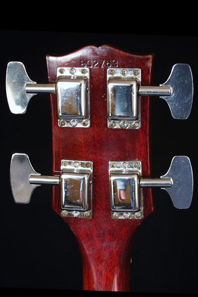 1969 Gibson EB0 - Solid headstock and Japanese covered tuners. These tuners appeared occasionally on mid-late 60s EBs