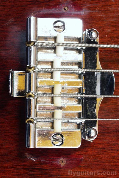 1970 Gibson EB0 - Two-point tune-o-matic bridge, with mute, cover removed