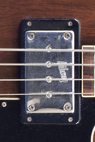 1971 Gibson EB-3. Body detail - neck humbucking pickup.