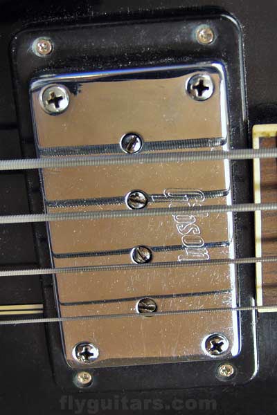 1971 Gibson EB3L. Body detail - neck humbucking pickup.