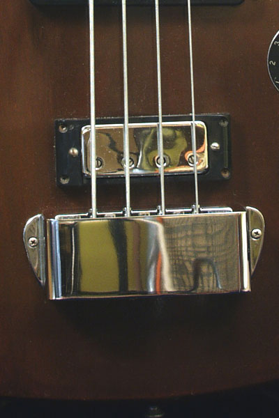 1972 Gibson EB3. Body detail - bridge cover, and the bridge humbucking pickup
