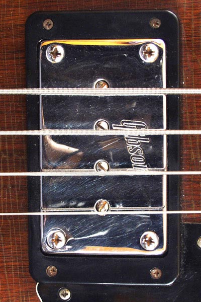 1972 Gibson EB0 - The Gibson bass humbucking pickup did change a little over its period of manufacture. This pickup has the Gibson logo engraved into its cover