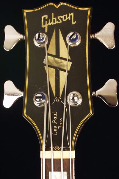 1972 Gibson Les Paul bass. Headstock with inlaid Gibson and crown logo