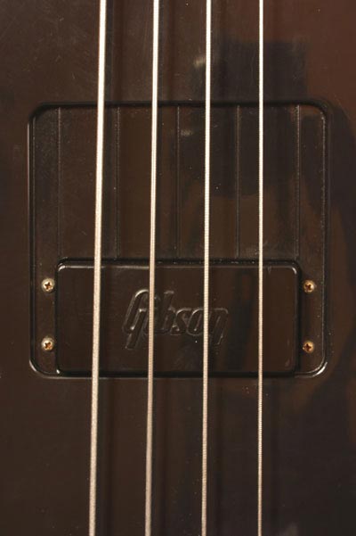 1975 Gibson Grabber bass. Body detail - sliding pickup.