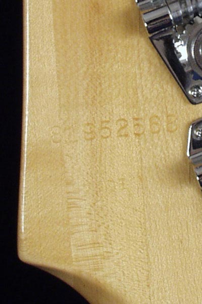 1982 Gibson Victory Artist. This serial number shows that the bass was stamped on July 14th (day 195) of 1982