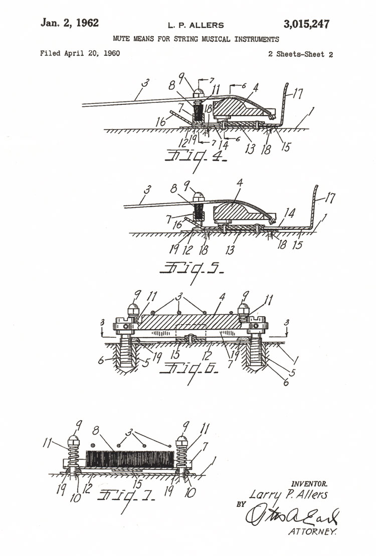 Gibson EB mute patent, filed 1960, granted 1962 - page 2