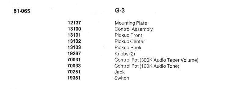 1977 Gibson G-3 bass parts list