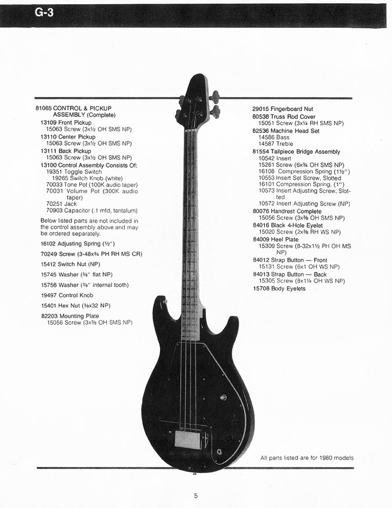 1981 Gibson G-3 bass parts list