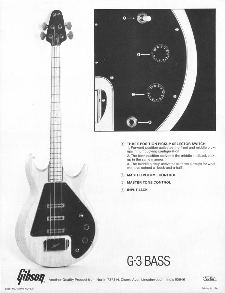 Gibson G3 Specification Sheet (1978)