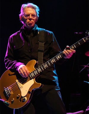 Jack Casady playing a Gold Epiphone Jack Casady Signature bass, May 2008. Photo Sam Holloway