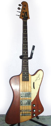 Mick Hawksworth's Gibson Thunderbird bass was previously owned by Gary Thaine of Uriah Heep. Note the central maple block, and slightly repositioned pickups.