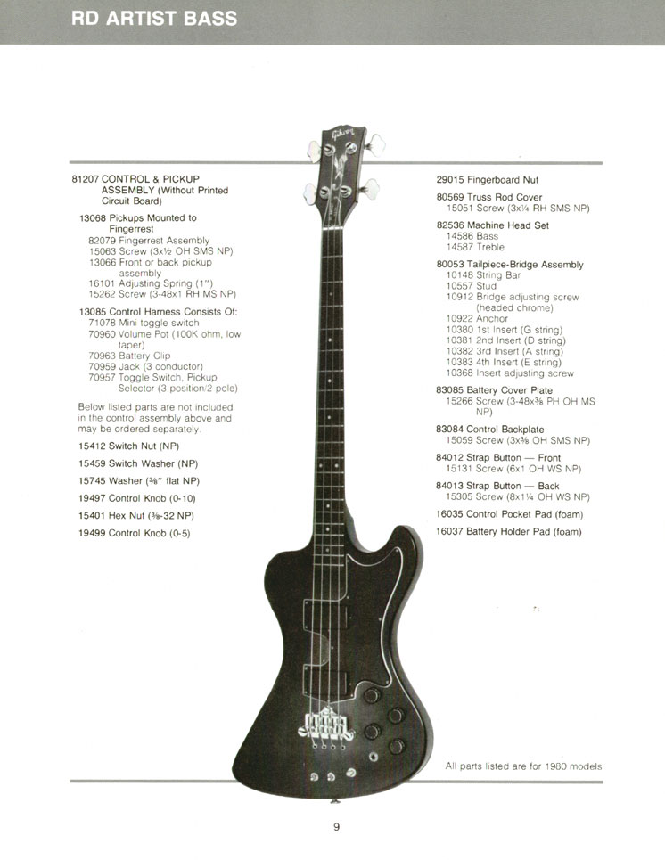 Gibson RD Artist Parts List