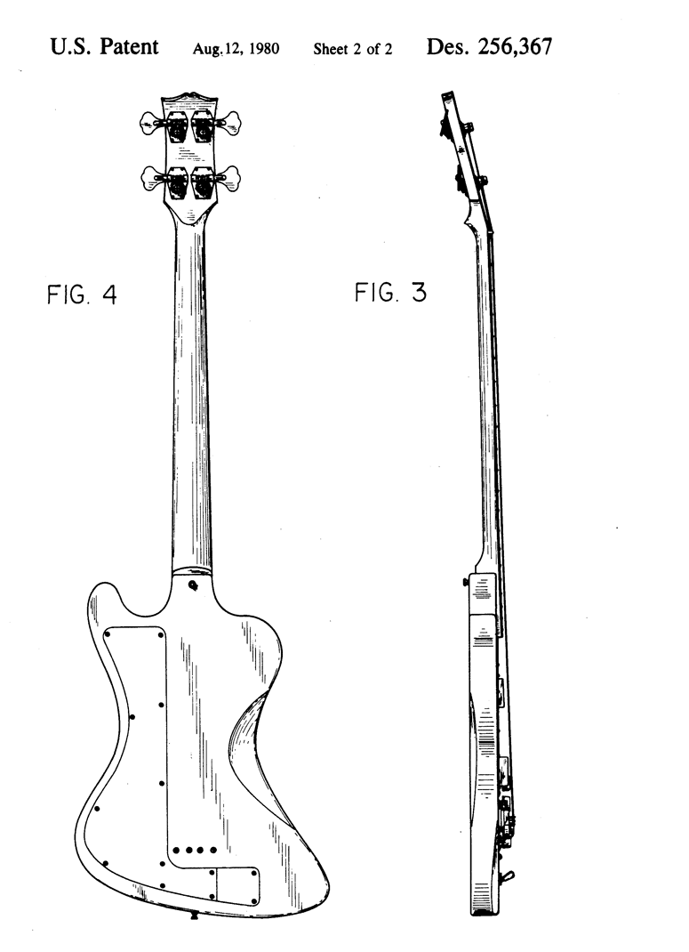 Design patent 256367 - Gibson RD Artist bass, Bruce Bolen, Norlin page 3