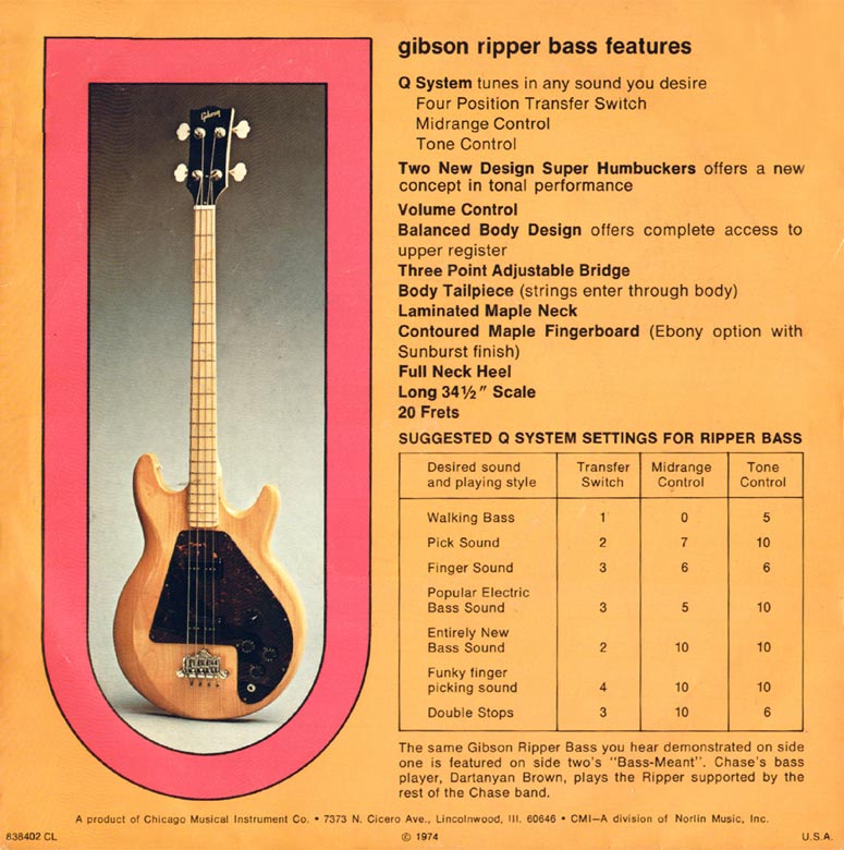 1974 Gibson promotional record for the L-9S Ripper bass