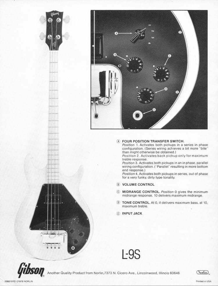 Gibson L9-S Ripper Specification Sheet (1978)