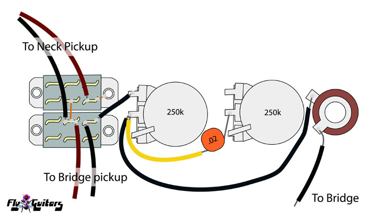 Gibson SB-300 / SB-400 bass and SG-200 / SG-250 / ES-320 circuit diagram (simplified)