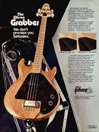 1975 advertisement for the Gibson Grabber bass