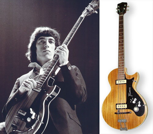 Left: Bill Wyman in 1965 playing a Framus, and right: Bob Daisley's Framus