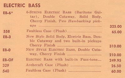 Gibson EB-0 and EB-OF in the 1962 Gibson price list