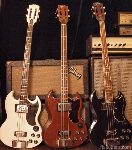 Three slotted headstock Gibson EB3L basses from 1970/71