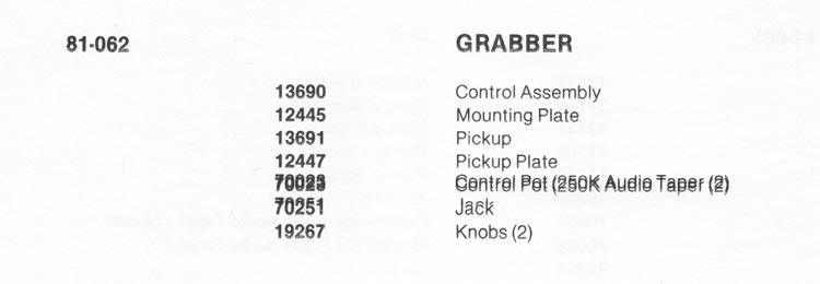1977 Gibson Grabber bass parts list