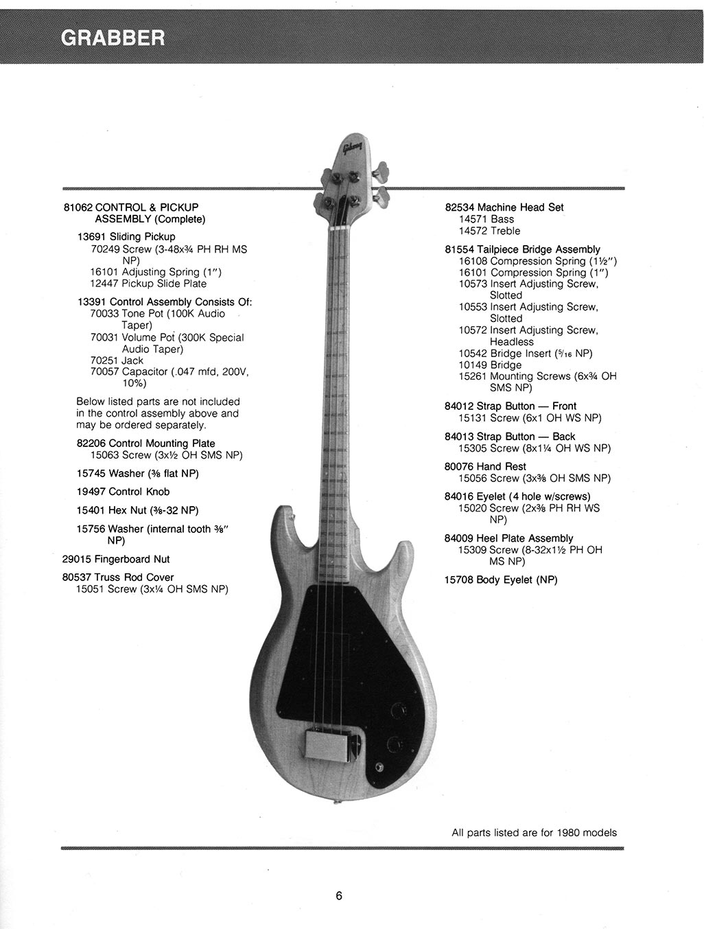 1981 Gibson Grabber bass parts list