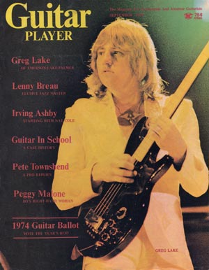 Greg Lake on the cover of September 1974s issue of Guitar Player