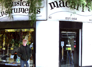 Mick outside Macaris music shop in 2009