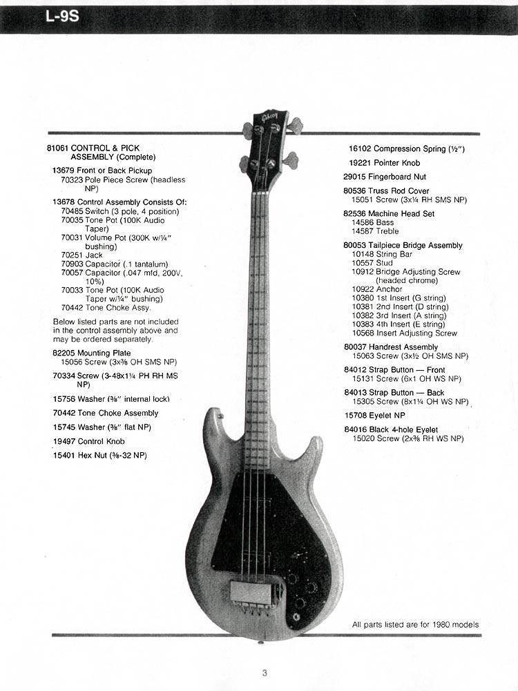 1981 Gibson Ripper bass parts list