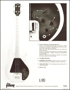 1978 Gibson Ripper L9-S flyer detailing the Ripper bass Q-system controls