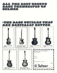 1968 Selmer (UK) advertisement featuring the Gibson EB2
